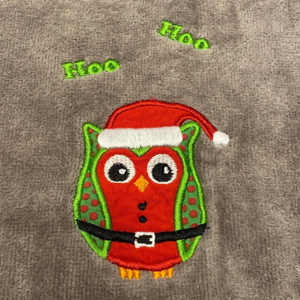December Home Christmas Hand Towel Grey Excellent Embroidered Owl Santa